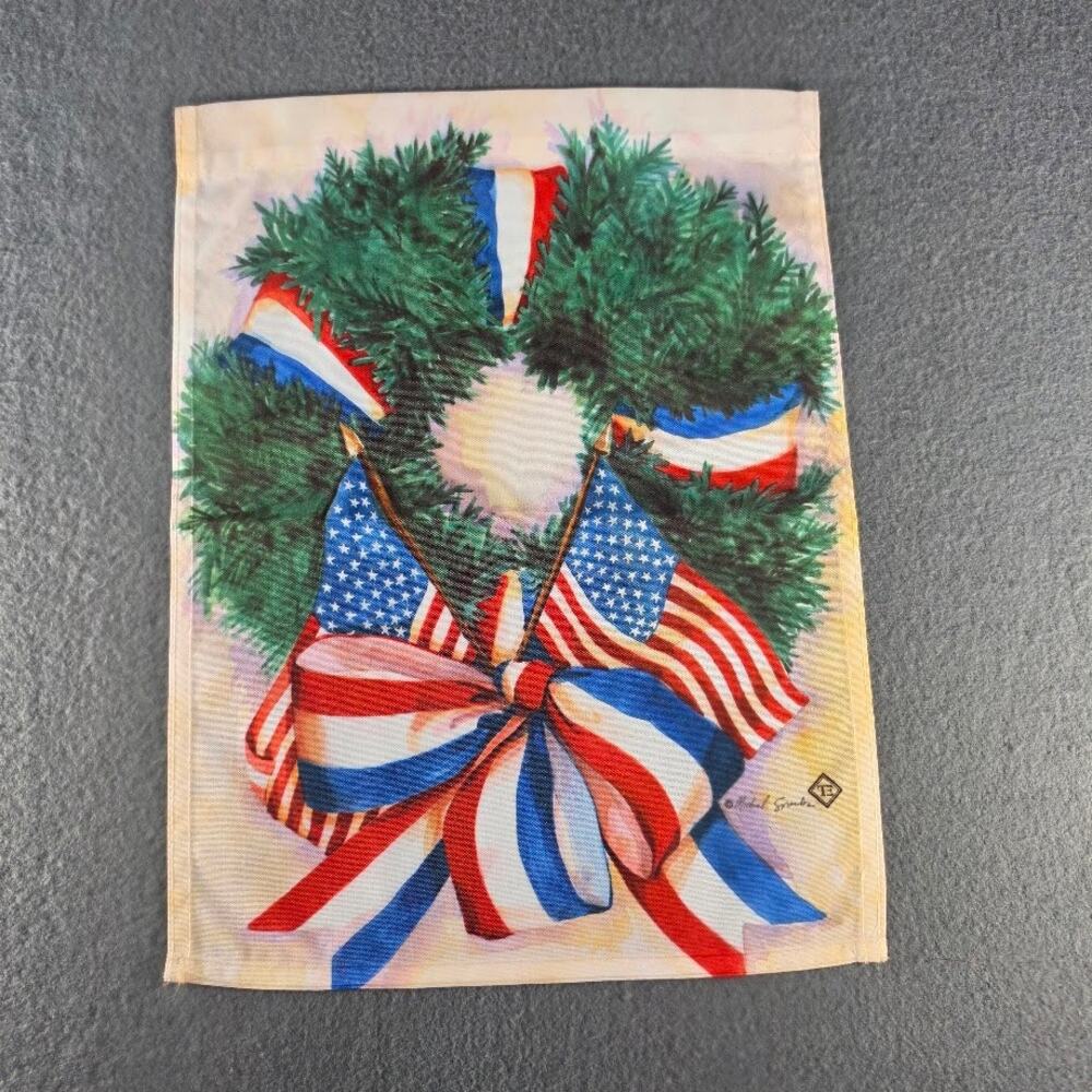 Garden Flag 11.5x15" USA Patriotic Wreath Red White Blue